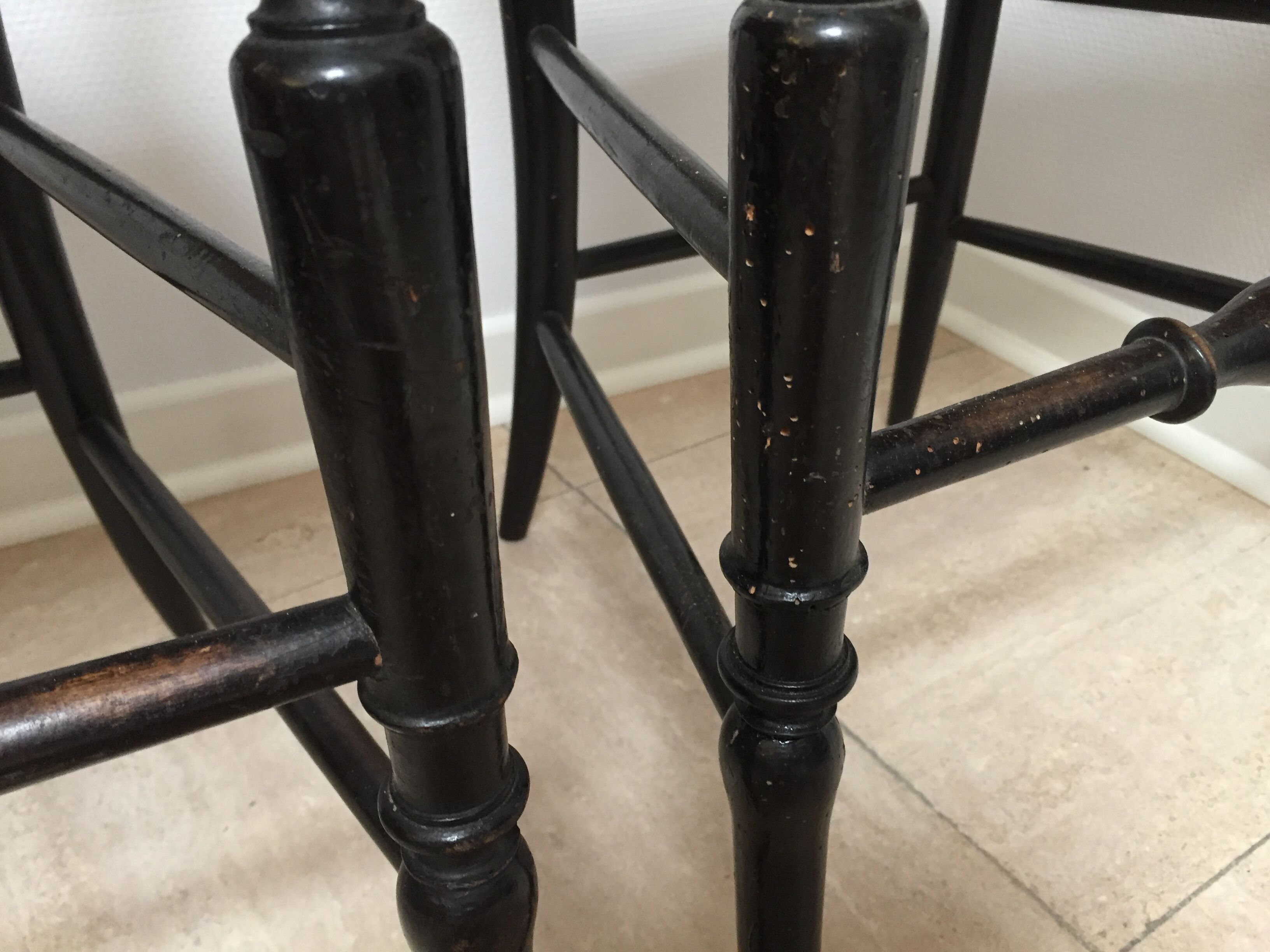 Napoleon lll chairs in blackened wood, early 20th