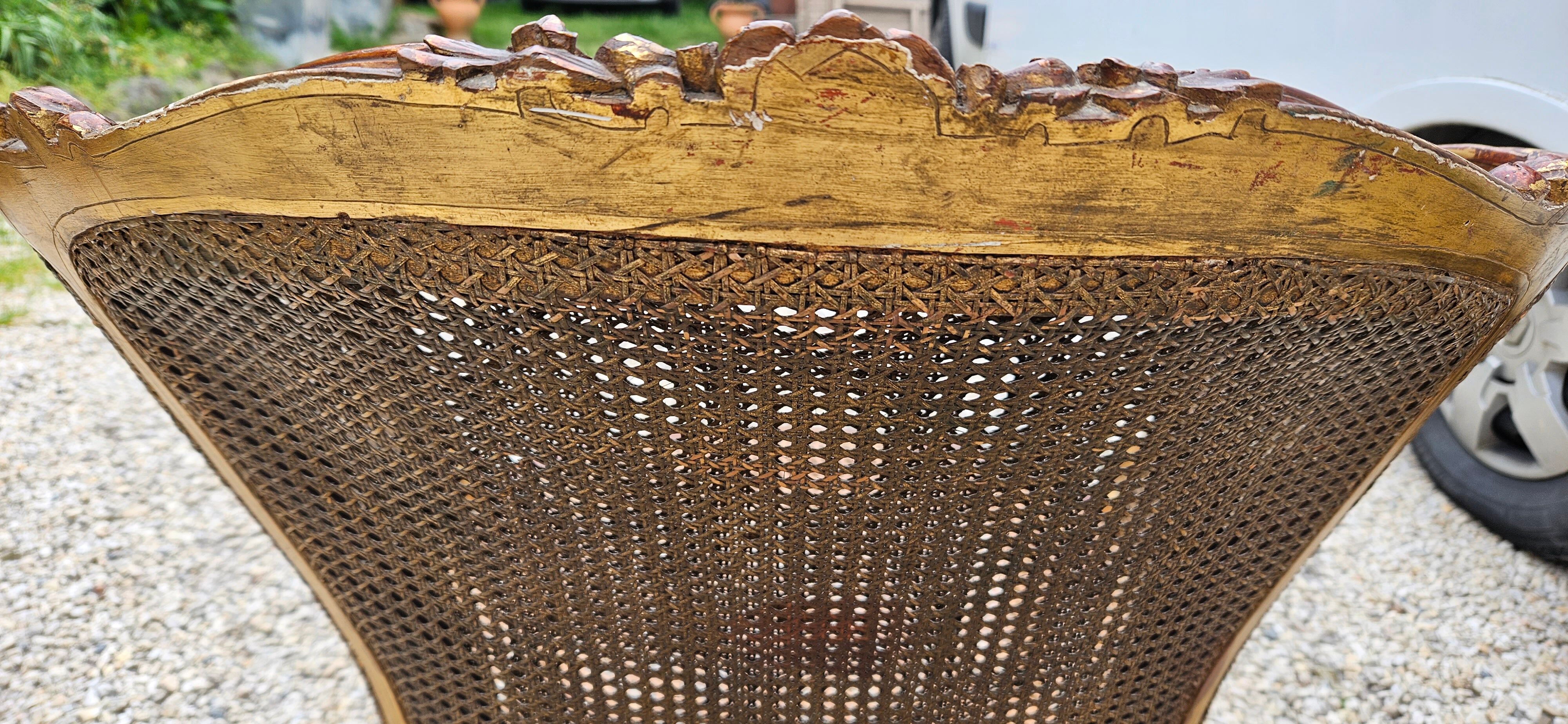 Gilded wood armchair and double canning