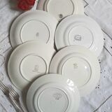 Assiettes plates anciennes dépareillées en faïence avec liserets dorés