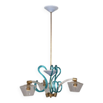 Lustre vintage années 1950 en laiton et verre de murano design italien