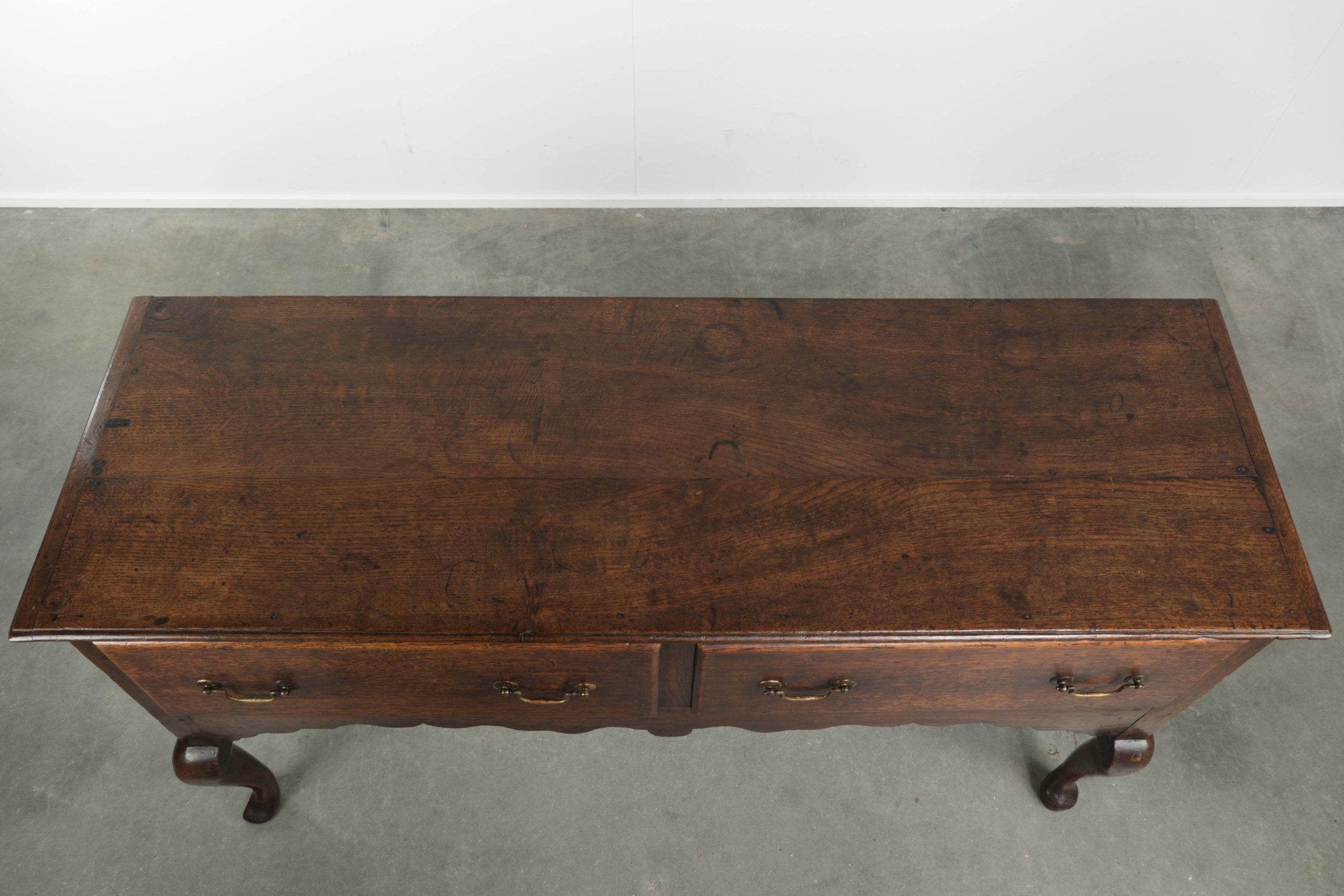 Antique 18th-century English oak dresser/sideboard with brass handles