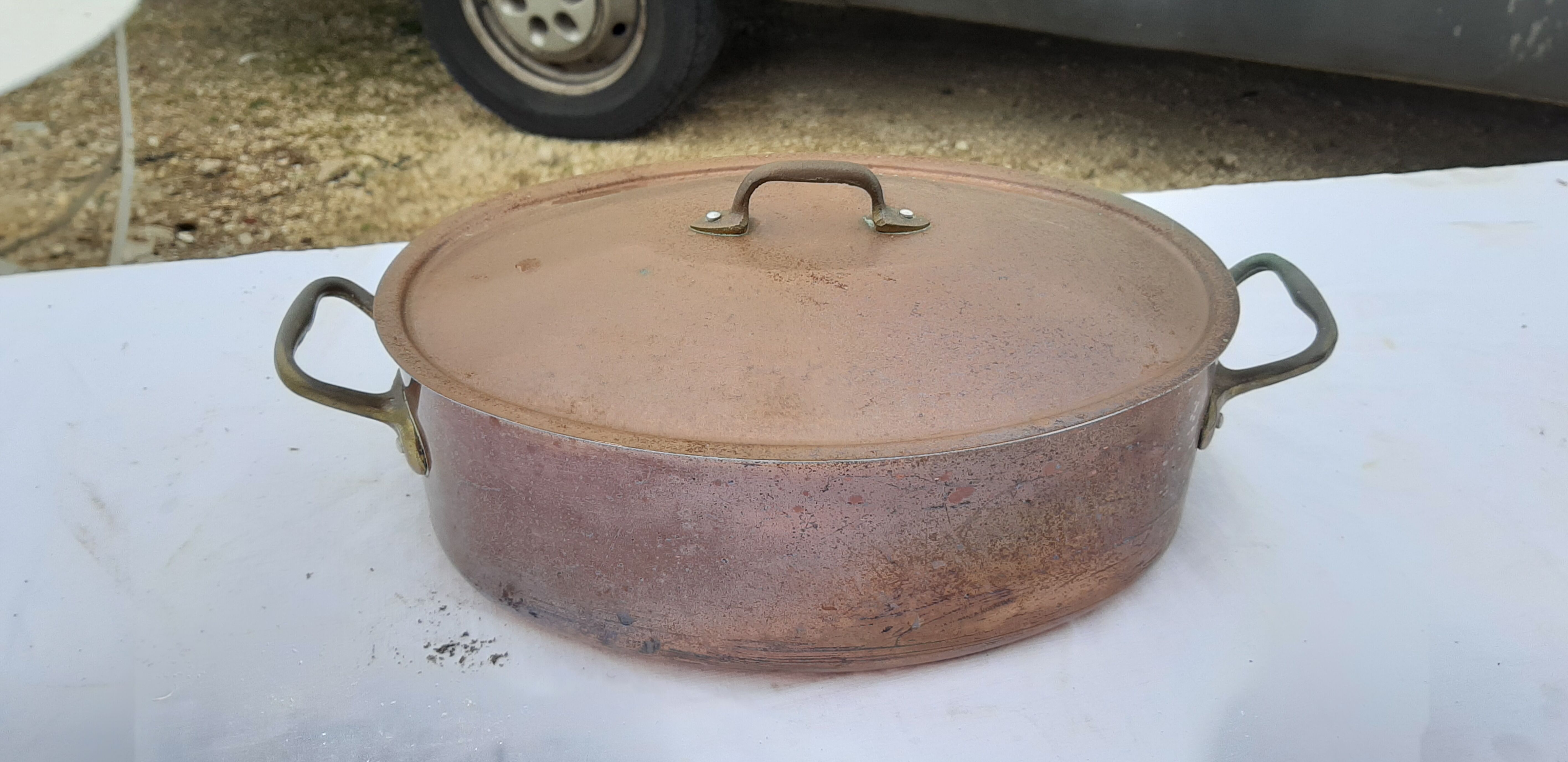 Lots of tinned copper kitchen utensils