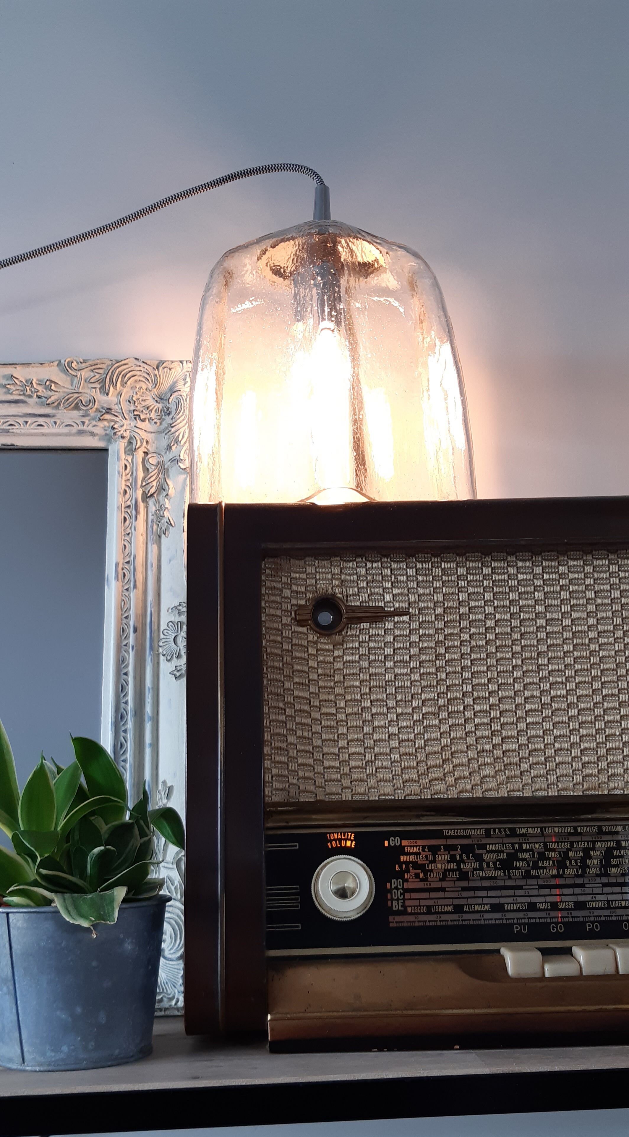 Suspension tulipe en verre biot transparent
