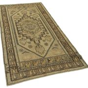 1960s Handmade Rustic Oriental Beige Carpet 115 cm x 222 cm