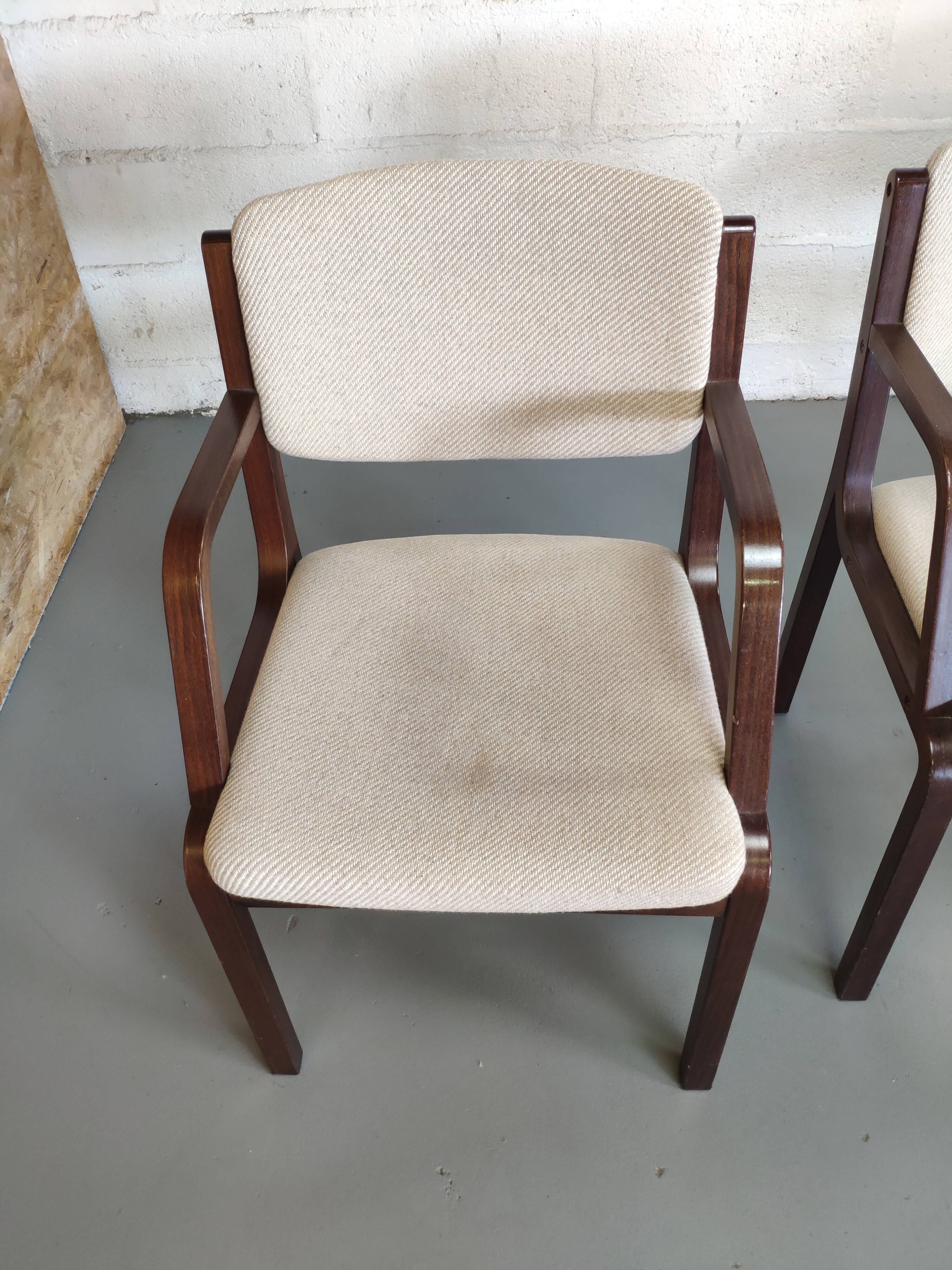 4 wooden and fabric chairs