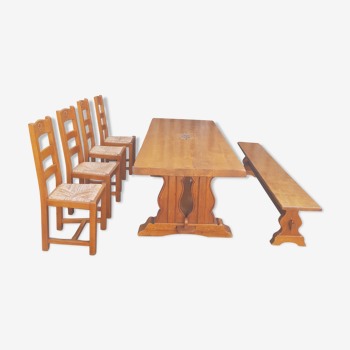 Monastery table with 4 chairs and 1 bench