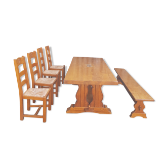 Monastery table with 4 chairs and 1 bench