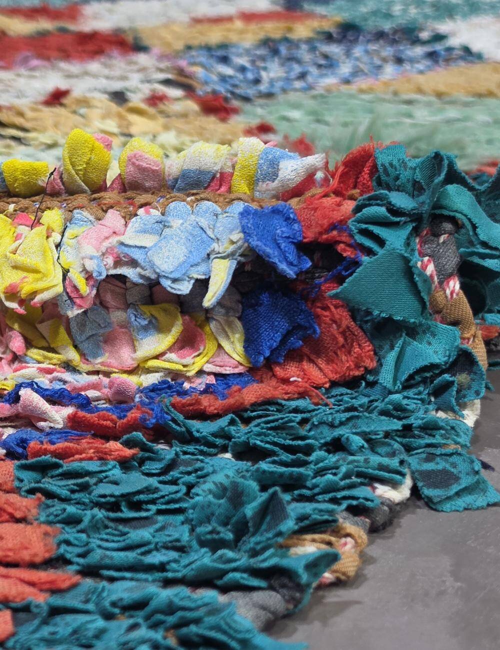 Colorful Boucherouite Rag Rug - 259 x 106 cm