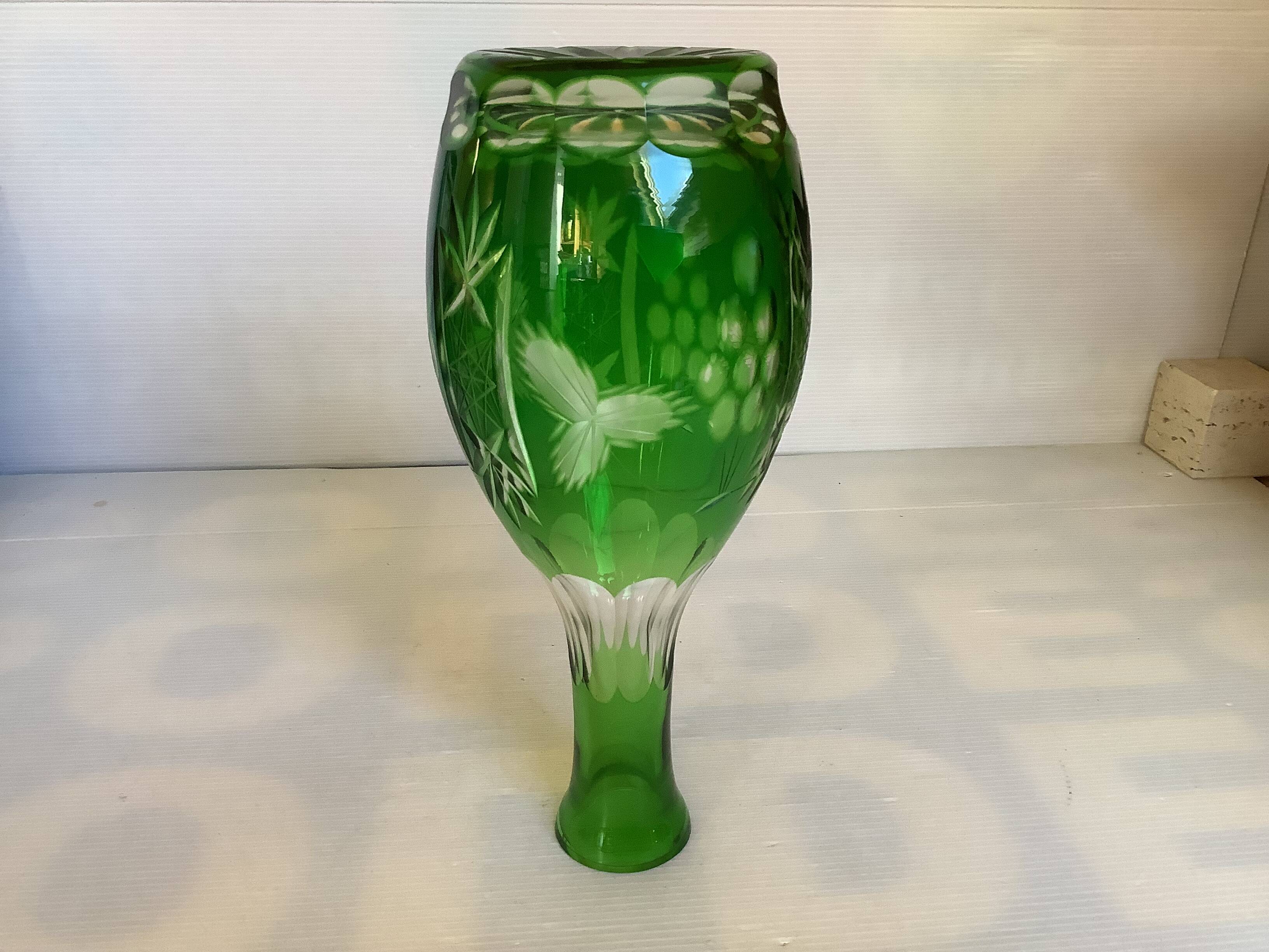 Green cut crystal bottle