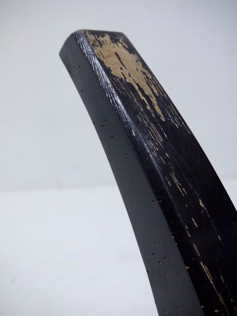 Antique wooden coffee table painted in black and incised with white painted decorations, Ettore Zaccari, Italy c 1910