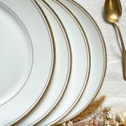 6 Small vintage French plates in golden white Limoges porcelain