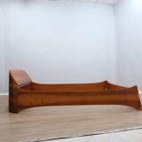 Italian 1970s Curved Walnut Bed Frame with Storage Headboard
