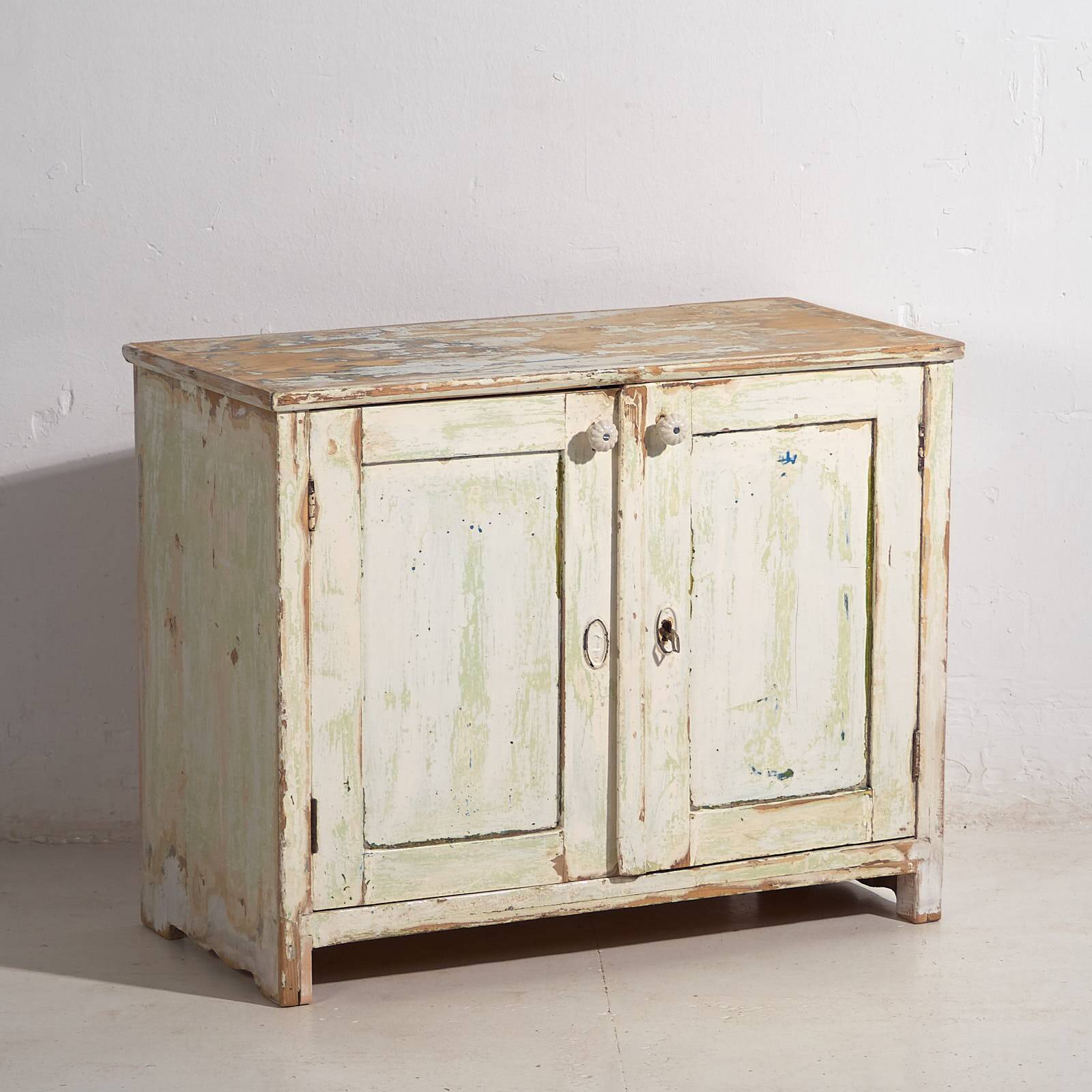 Antique low cabinet with white patina (c.1920) #42