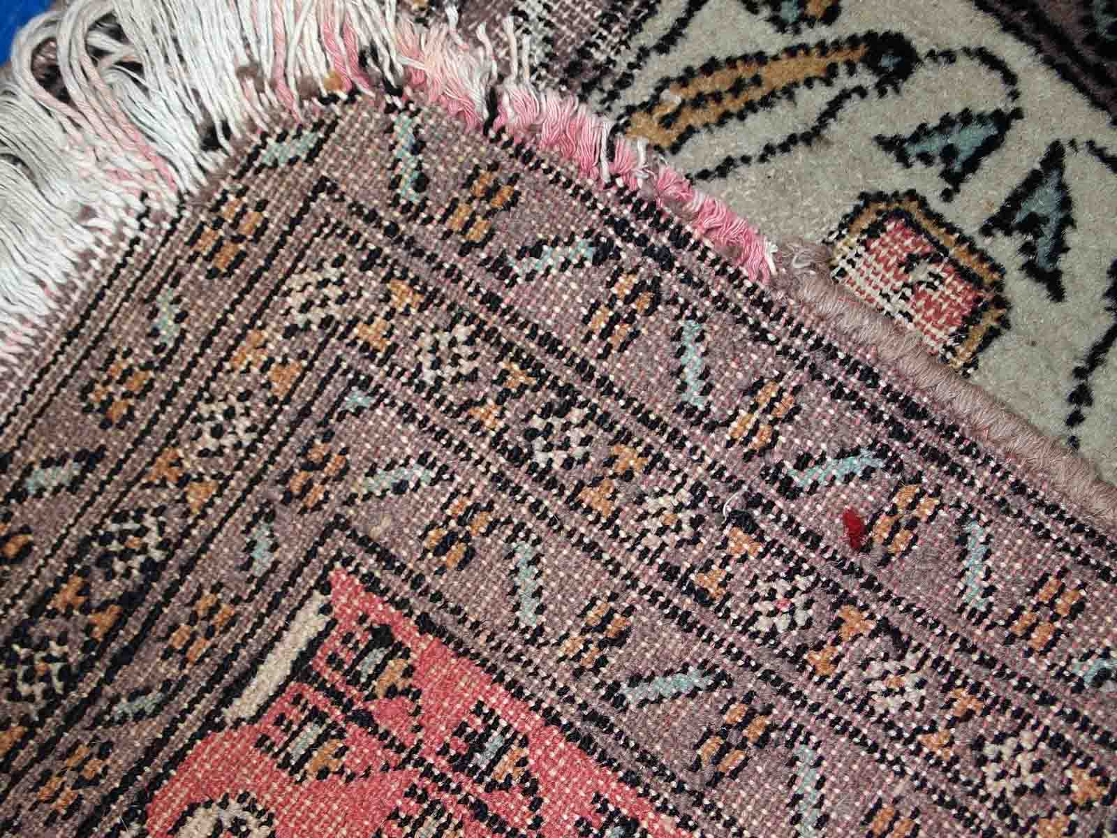 Vintage carpet uzbek bukhara handmade 46cm x 56cm 1950s, 1c765