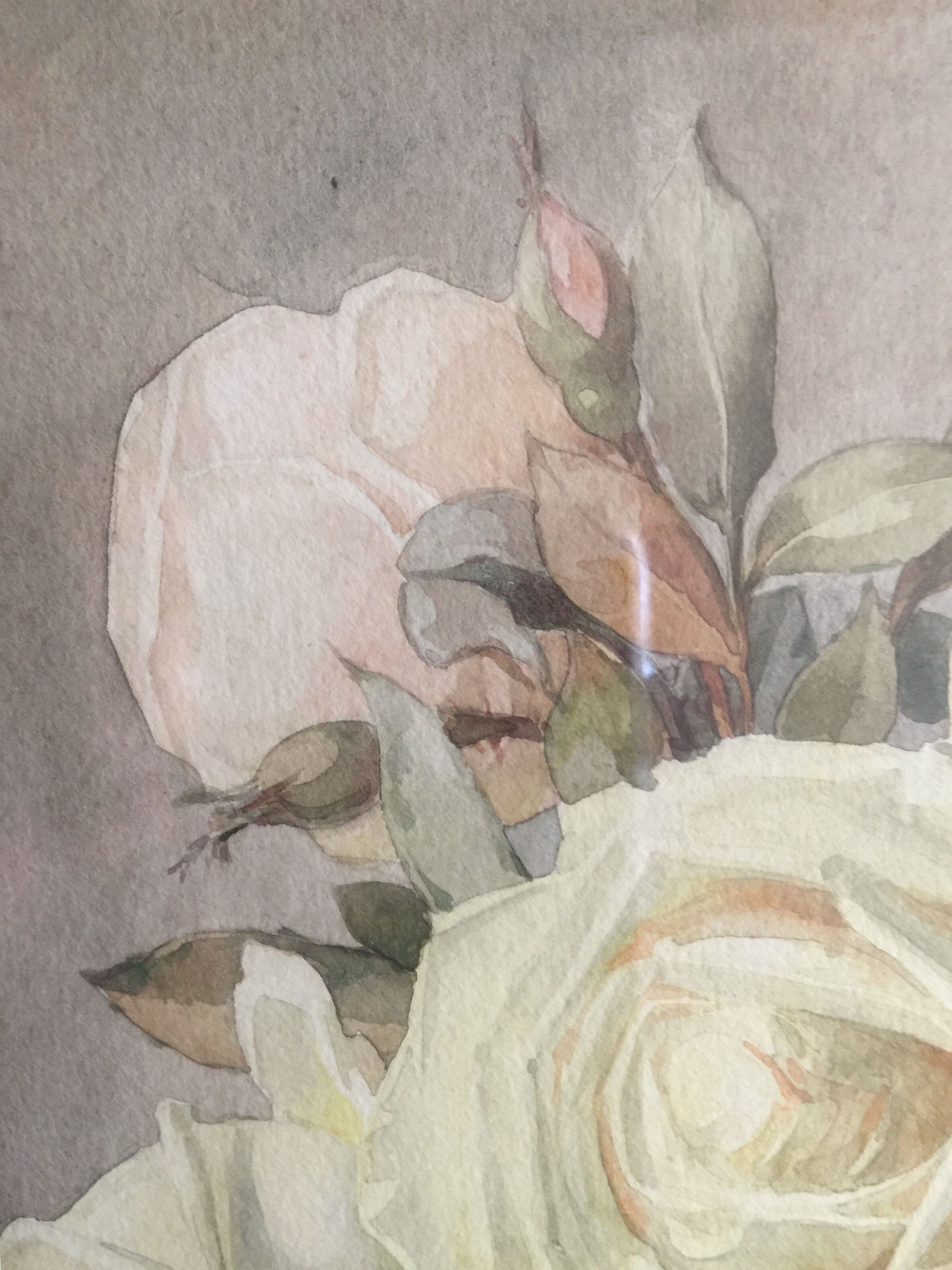 Ernest FOUSSIER 1901 "White roses in a Japanese vase"watercolor signed