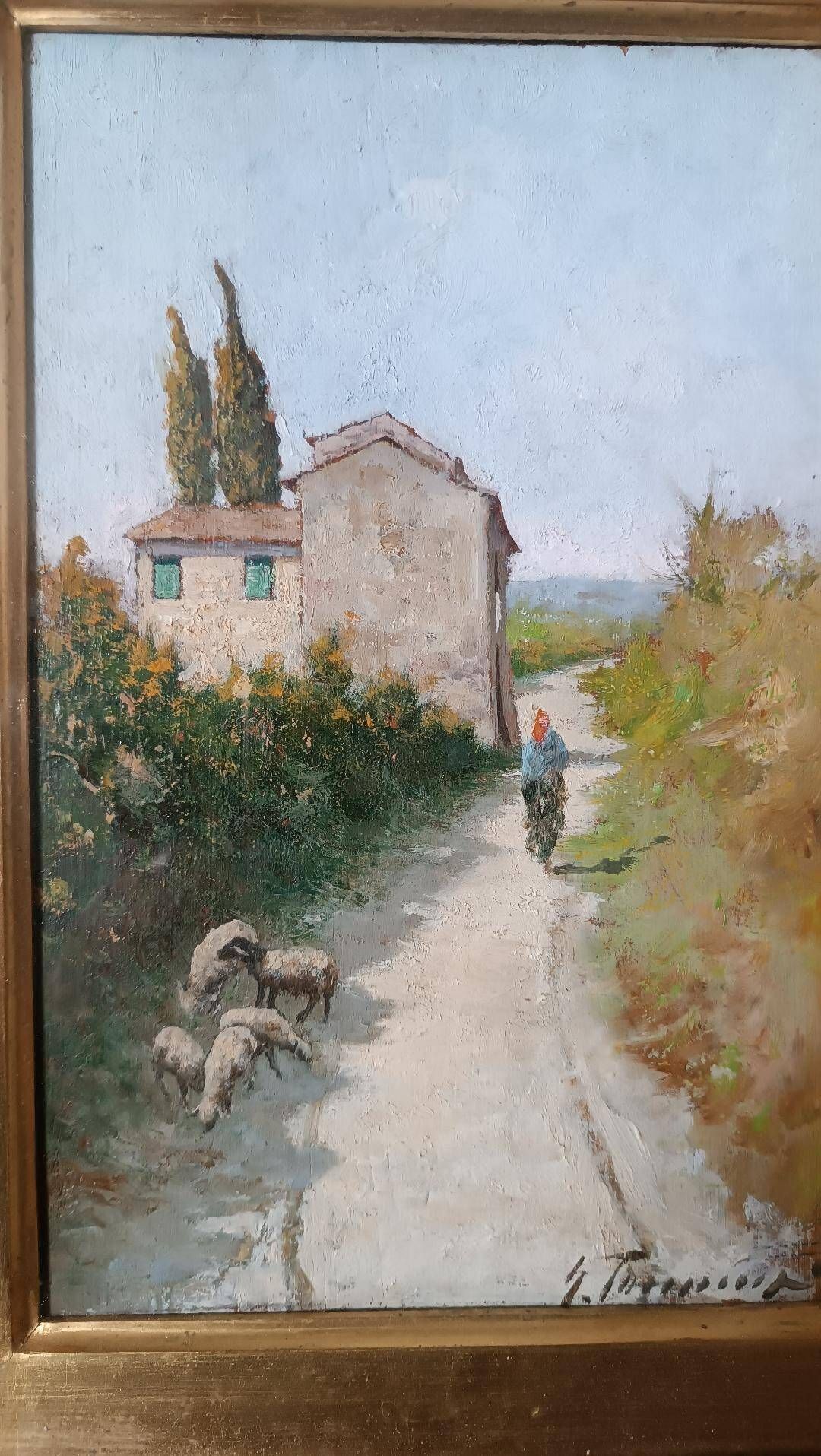 Gino Tommasi Oil Painting On Board 1890/1942 Tuscan View