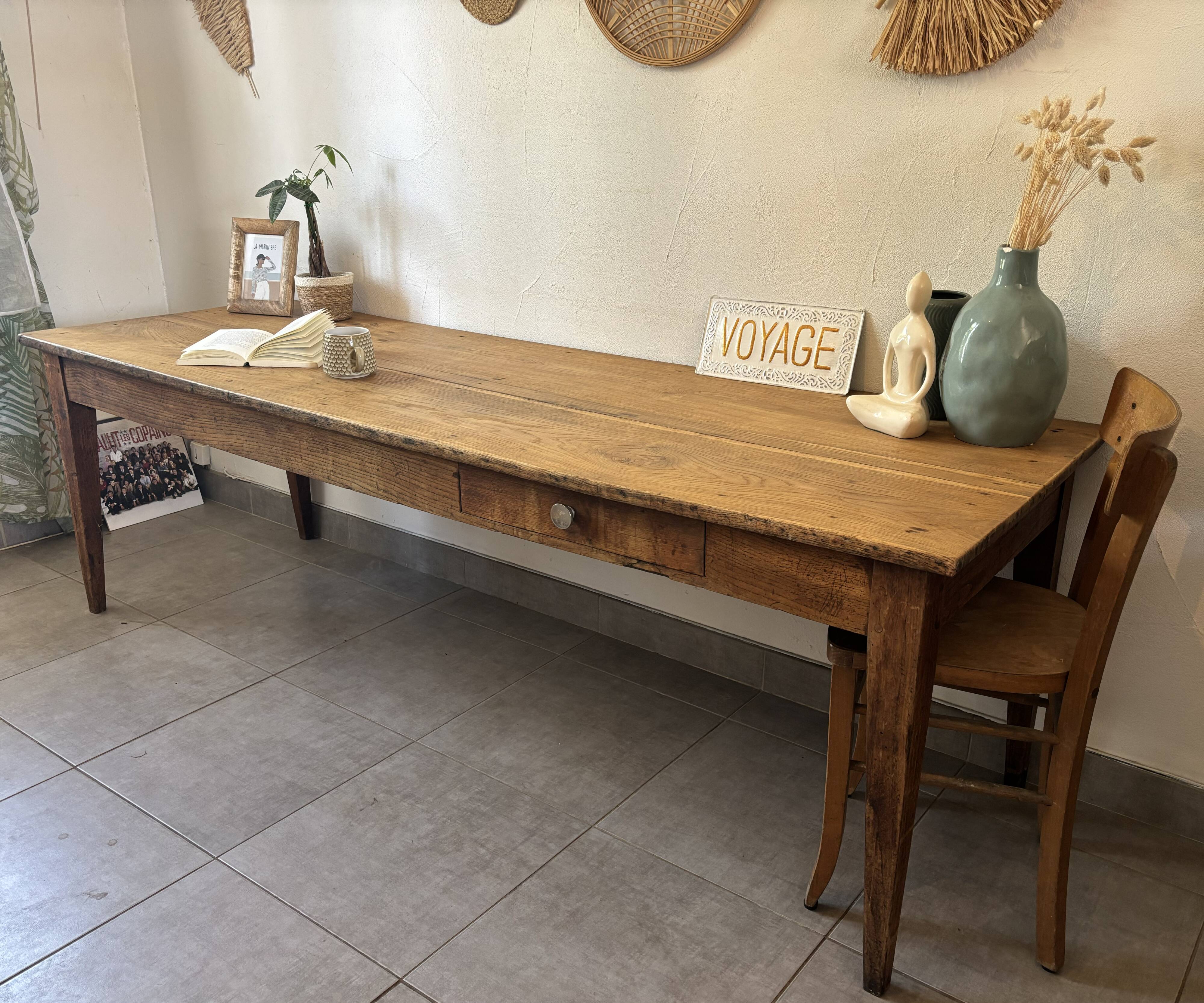 Authentic vintage farmhouse table from the 1950s in solid oak.