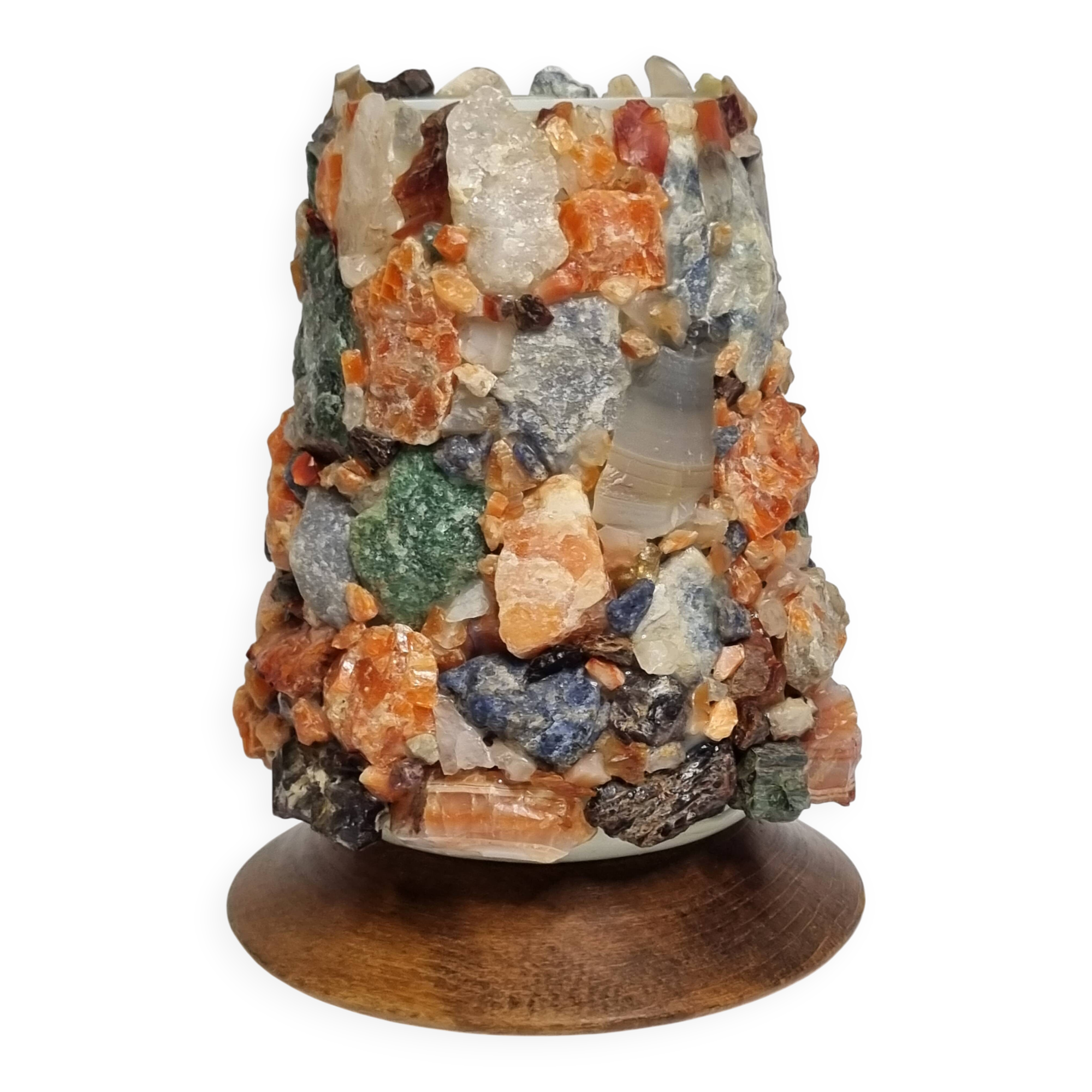 Vintage HA Ludwig lamp in semi-precious stones and wood West Germany