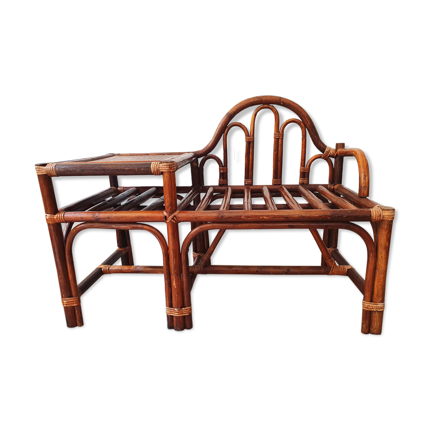Fauteuil avec tablette en rotin & bambou - vintage