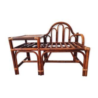 Armchair with rattan & bamboo tablet - vintage