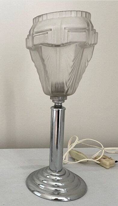 Lampe art déco, verre et inox