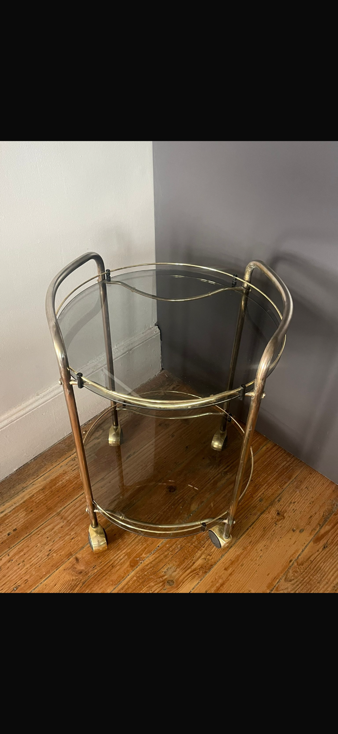 Vintage 70s brass side table with smoked glass