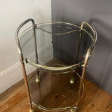 Vintage 70s brass side table with smoked glass