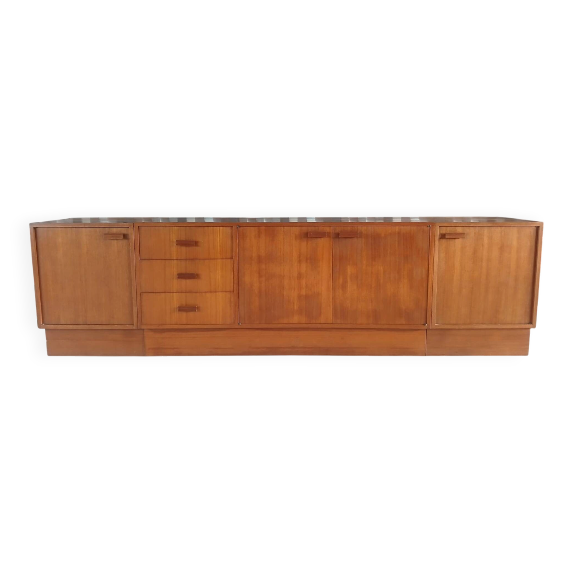 Large modular vintage sideboard in wood – 1960s/70s – 248 cm