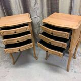 Pair of Louis XV style bedside tables with raw wood appearance