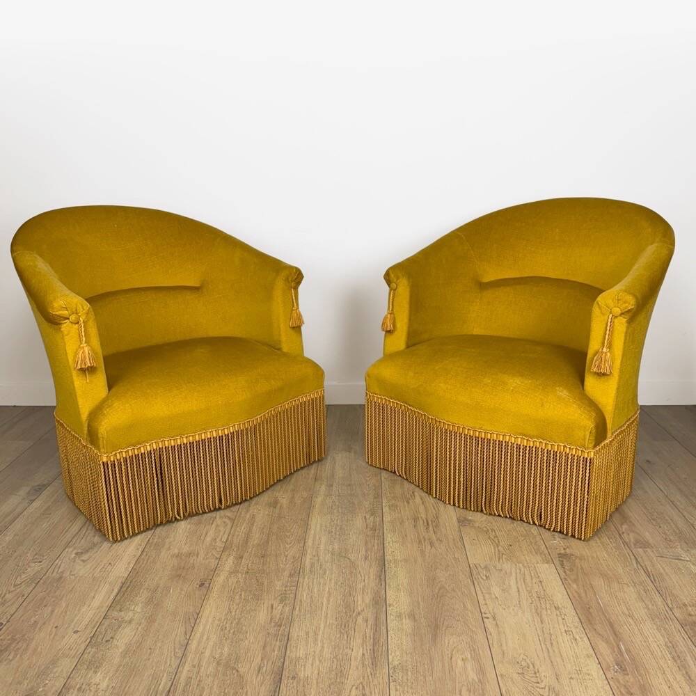 Paire de fauteuil crapauds velours moutarde