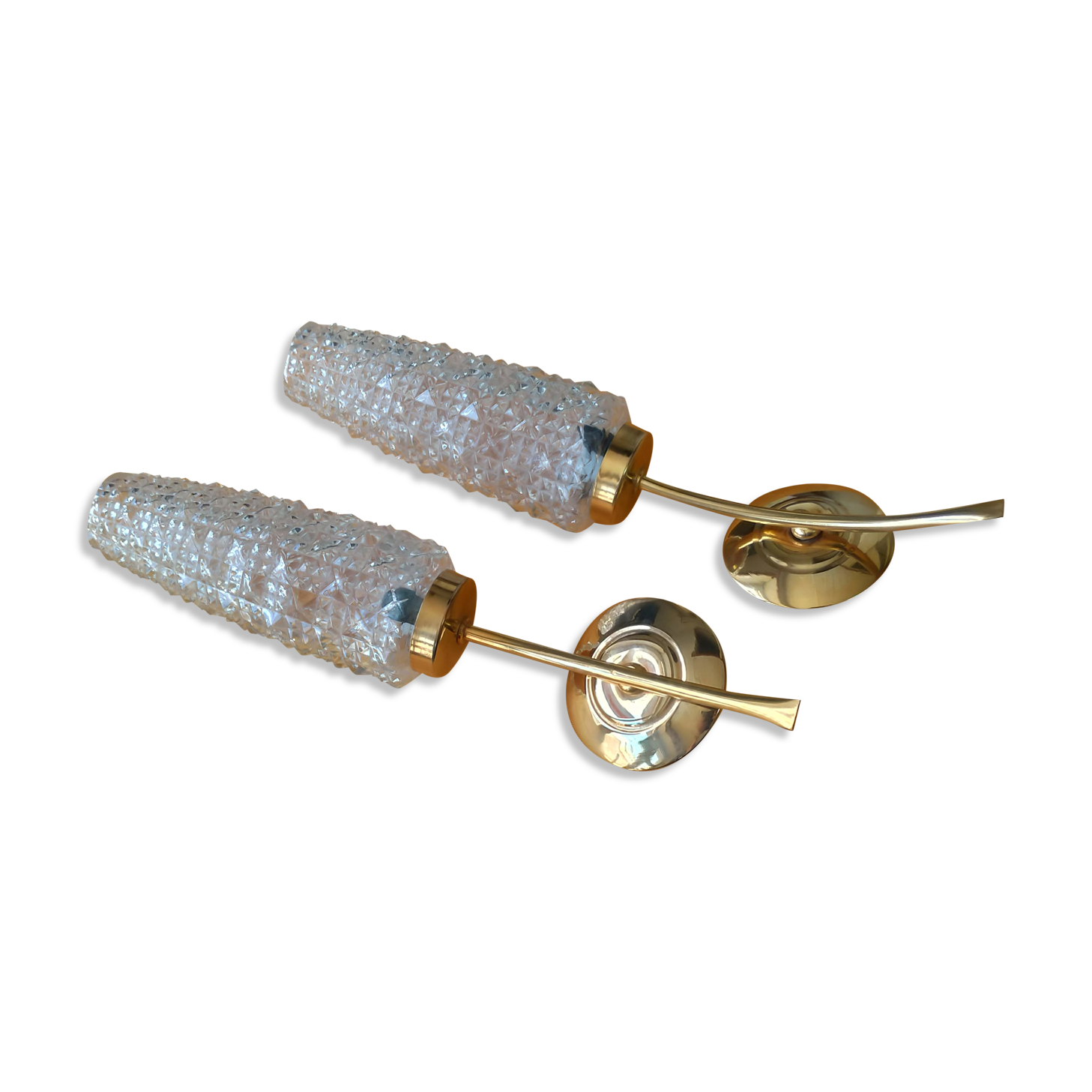 Pair of brass appliques and chissed glass