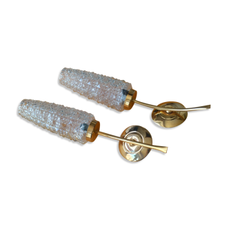 Pair of brass appliques and chissed glass