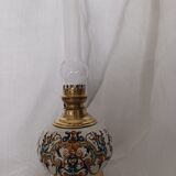 Copper oil lamp . faience of gien
