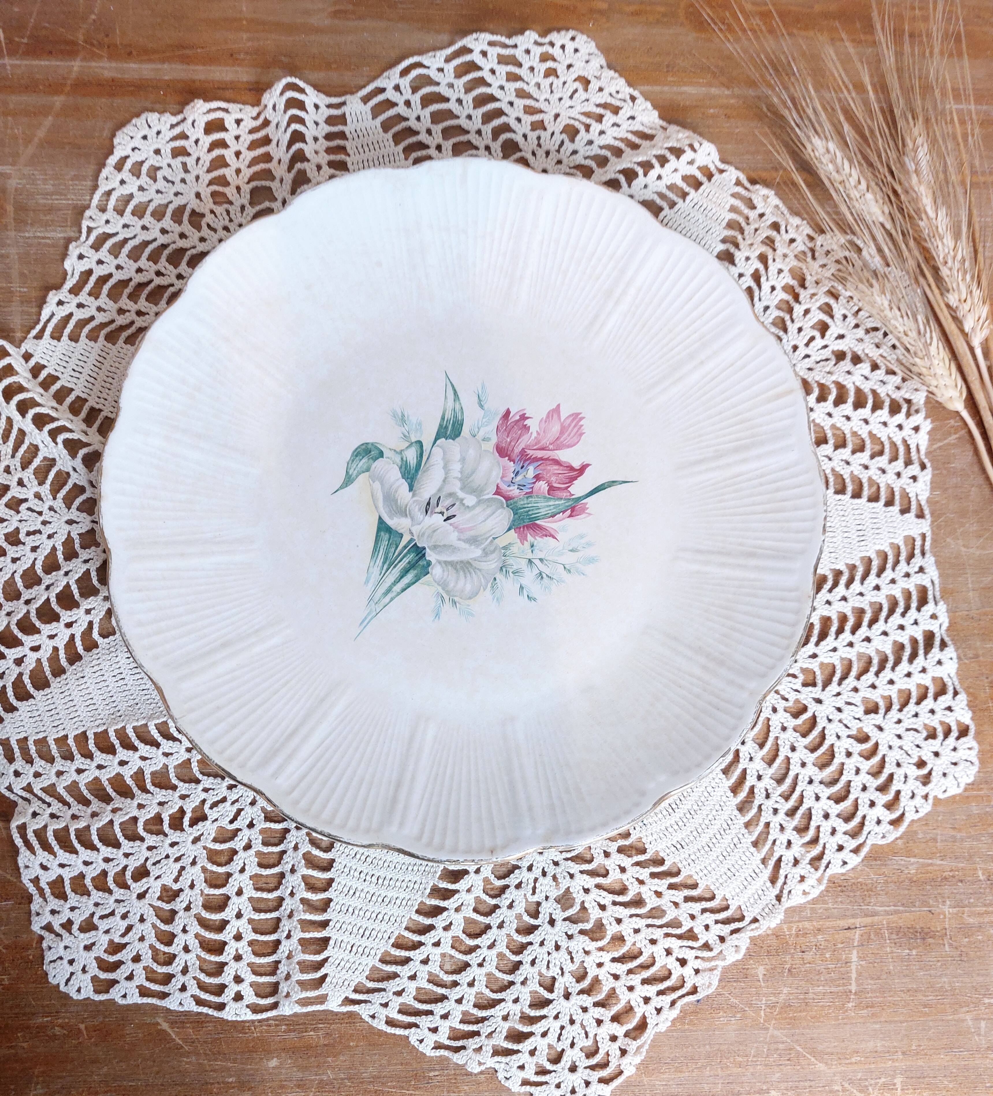 Antique rare large serving platter from L'Amandinoise with Iris decor D29, vintage France