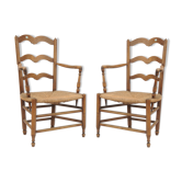 Paire de fauteuils paillés