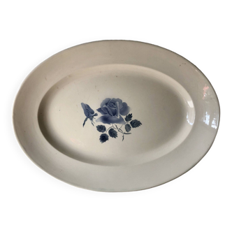 Oval dish Digoin Sarreguemines blue roses