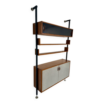 Wall shelf in wood, suspended furniture, French design from the 60s, vintage.