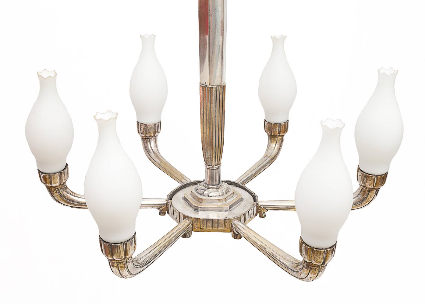 Art Deco silver-plated brass chandelier, 1920