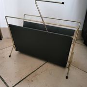 Vintage metal magazine rack in gold and black vinyl Newspaper holder