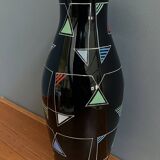 Black Glass vase with enamel decoration by VEB Wasungen 1970s