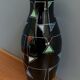 Black Glass vase with enamel decoration by VEB Wasungen 1970s
