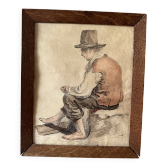 "The barefoot boy" drawing by the Dutch painter J. Schotel from the 19th century.