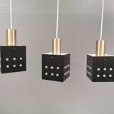 Three older square pendant lamps in Space-Age style, Denmark 1980s
