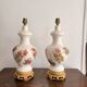Antique Pair of Ceramic Floral Bulbous Lamps Shabby Chic