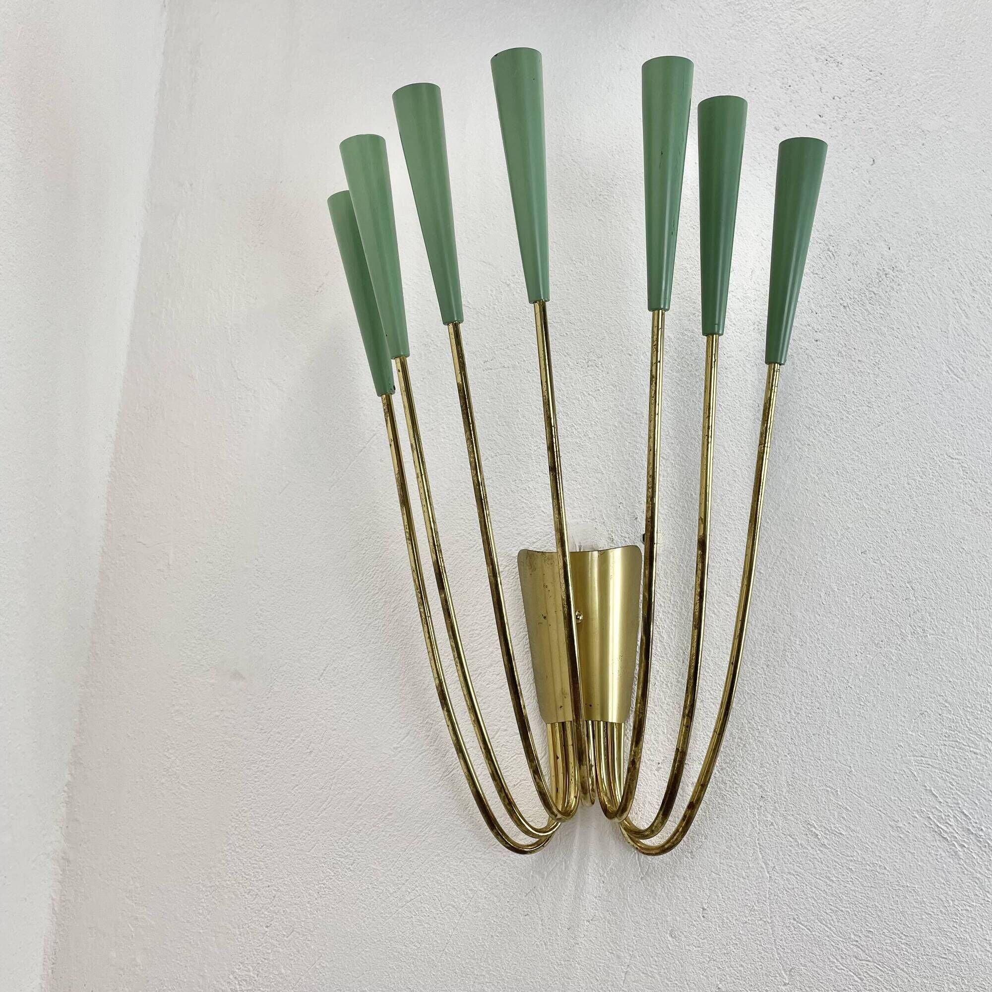No.1 large 54cm stilnovo style brass theatre wall light sconce, italy, 1950