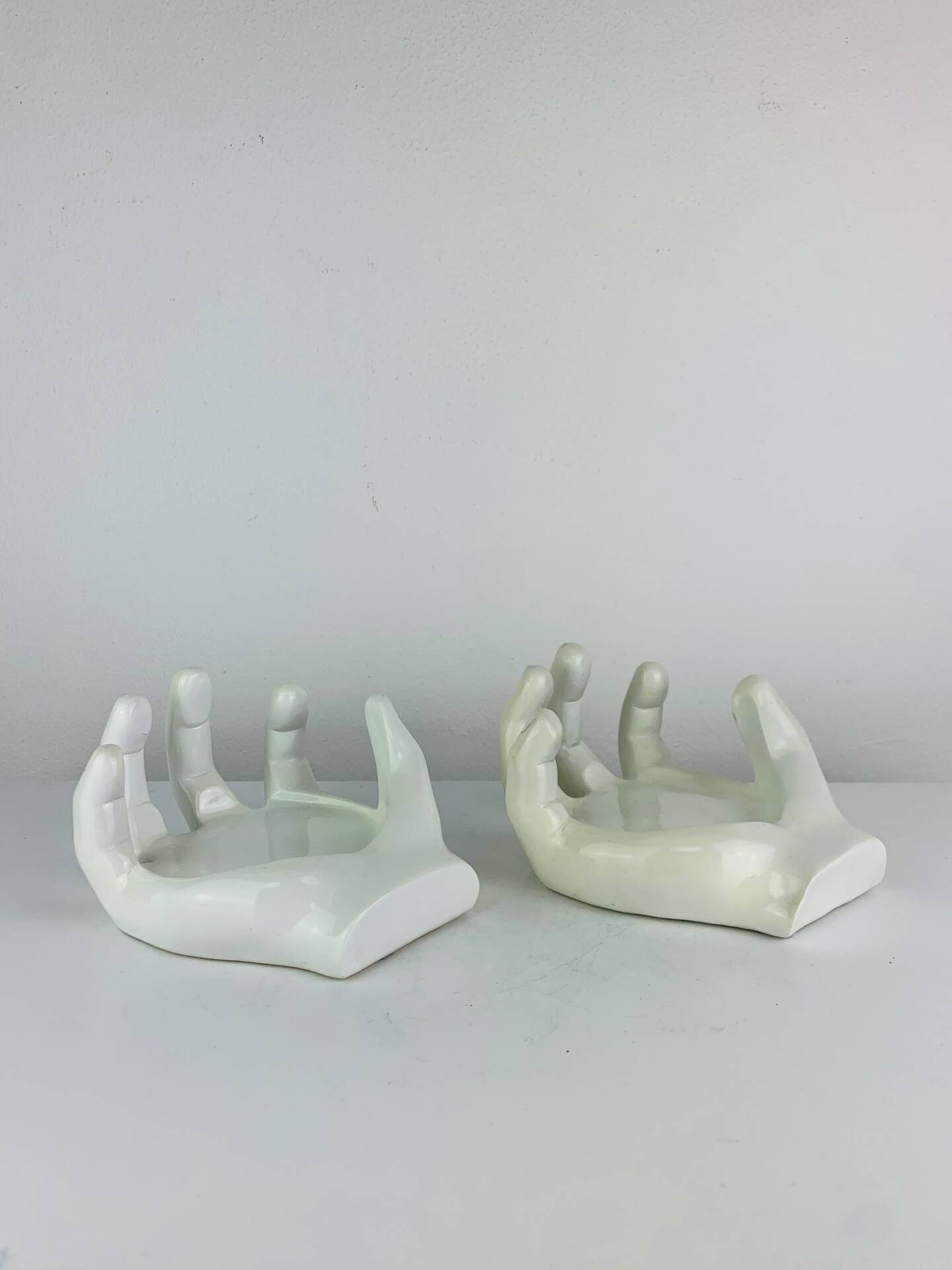 Vintage "hands" bottle coasters, pocket tray.