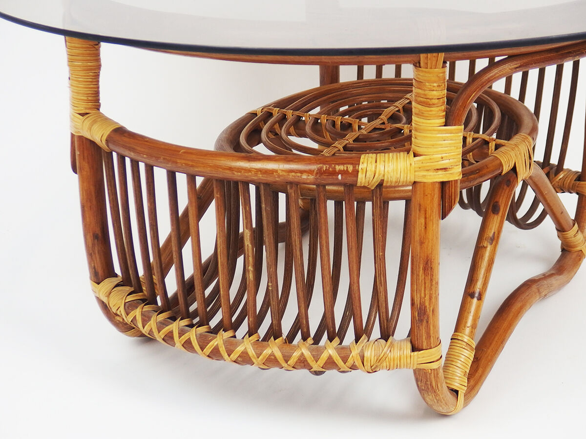 Rattan and glass coffee table