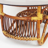 Rattan and glass coffee table