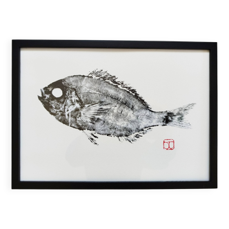 Impression d'art encadrée, "Estampe d'une dorade"