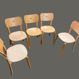 Set of 5 vintage wooden school chairs – 1950s/60s – industrial style